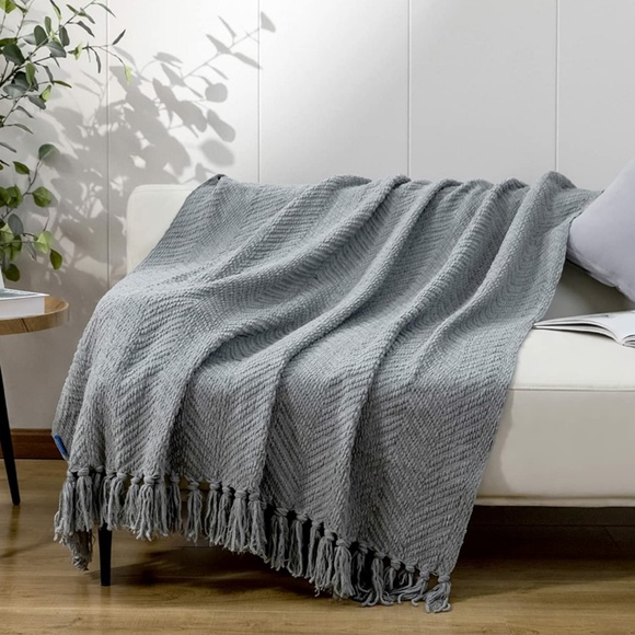 NWT Grey Knit Throw Blanket